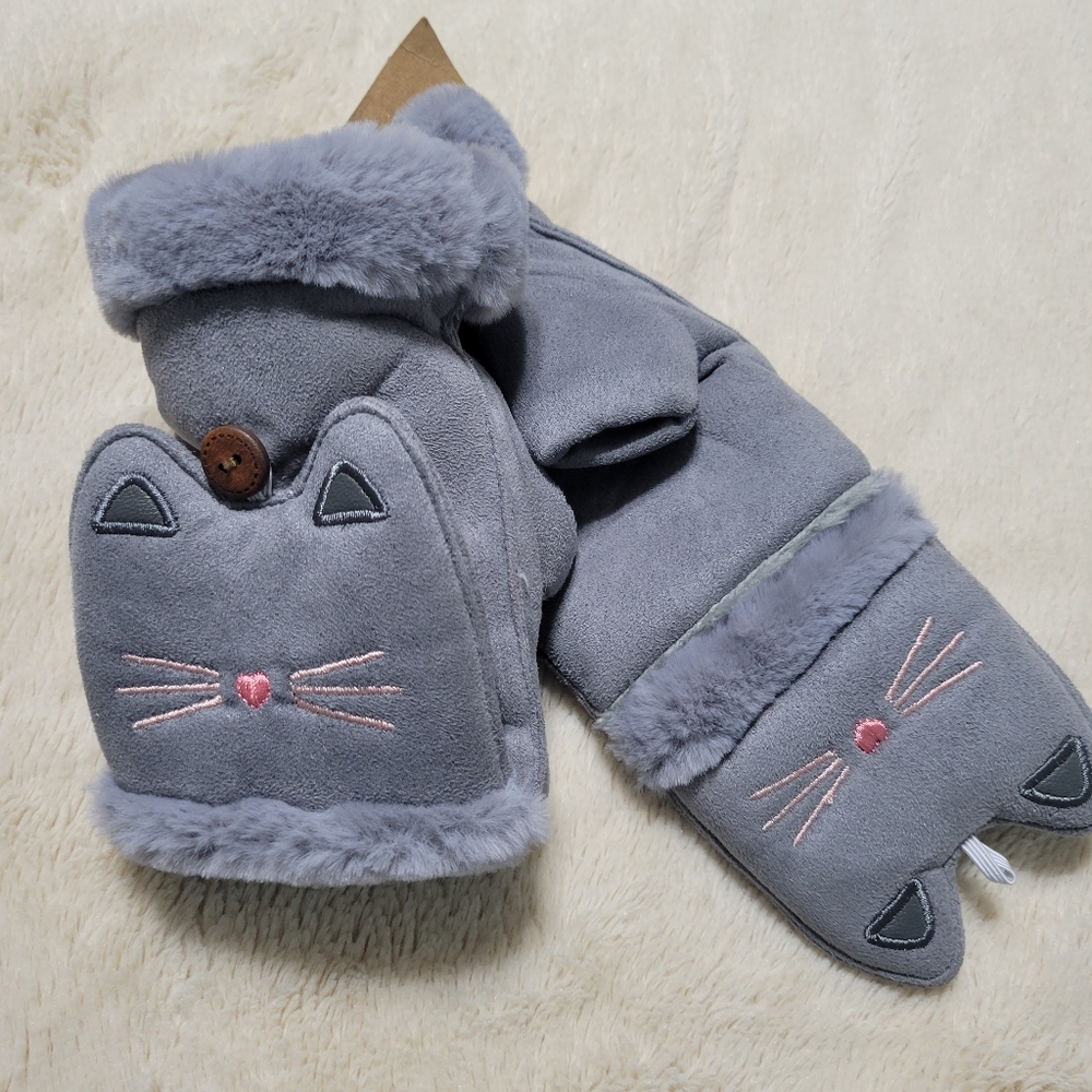 Cool Cat Fingerless Gloves Kitty Mittens, os  NEW